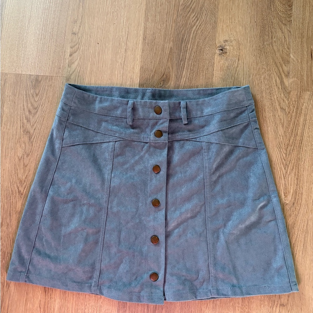 Dusty Blue Button-Front Mini Skirt